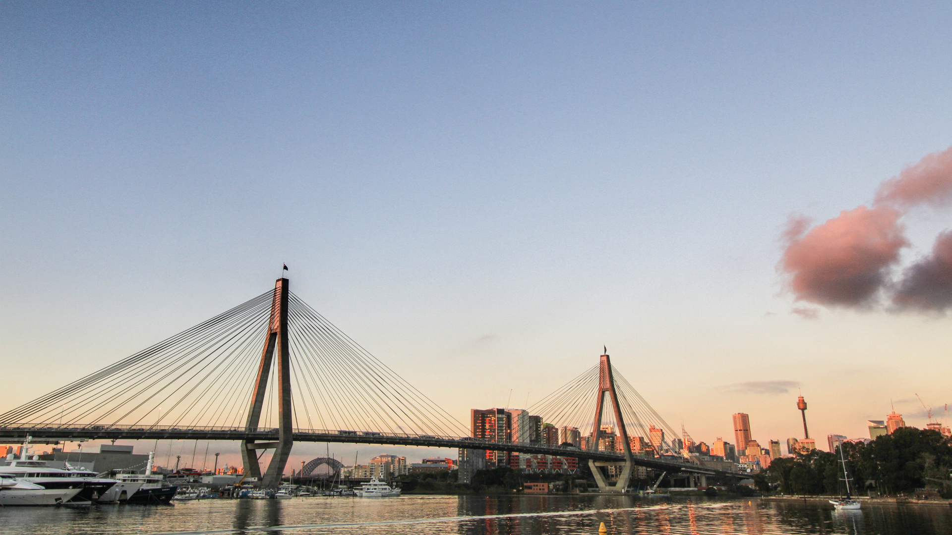 Обои Мост АНЗАК, мост Харбор Бридж, вантовый мост, мост, дневное время в разрешении 1920x1080