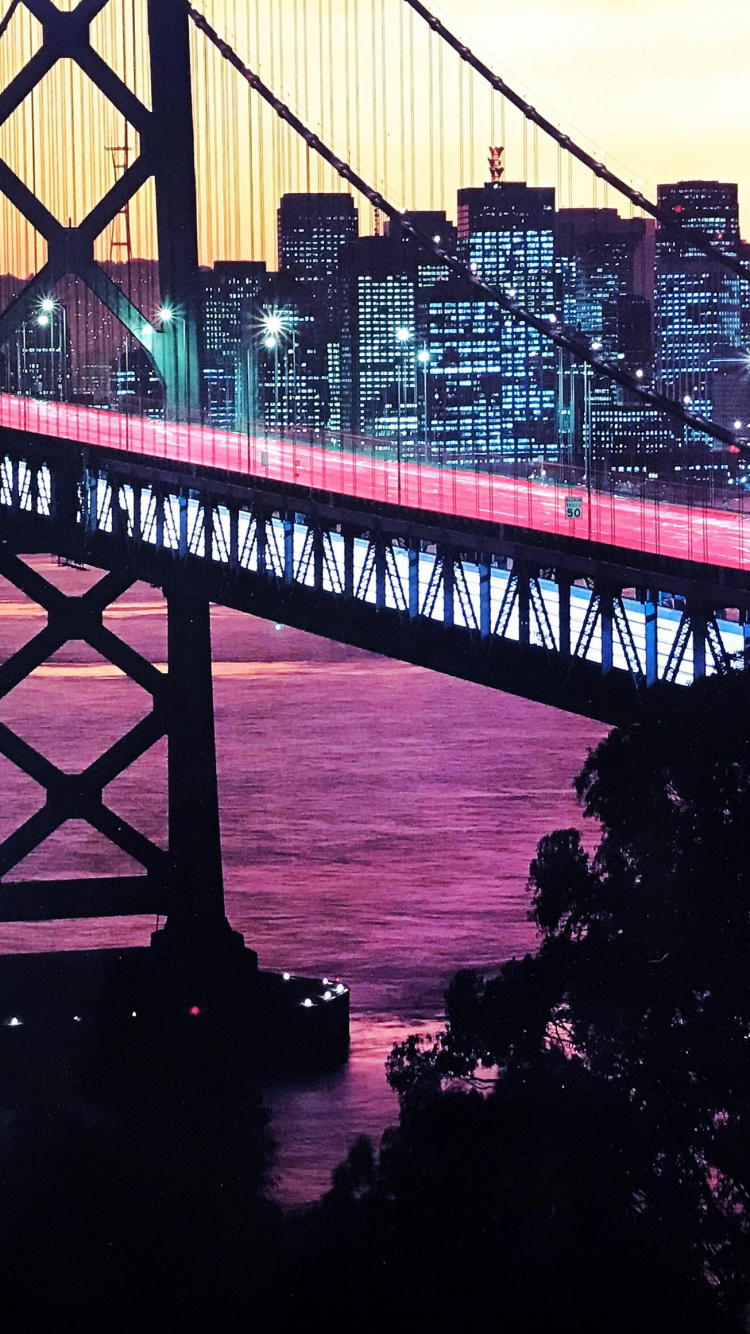 Обои Окленд Бэй Бридж, Сан Франциско, 1990-е годы, мост, подвесной мост в разрешении 750x1334