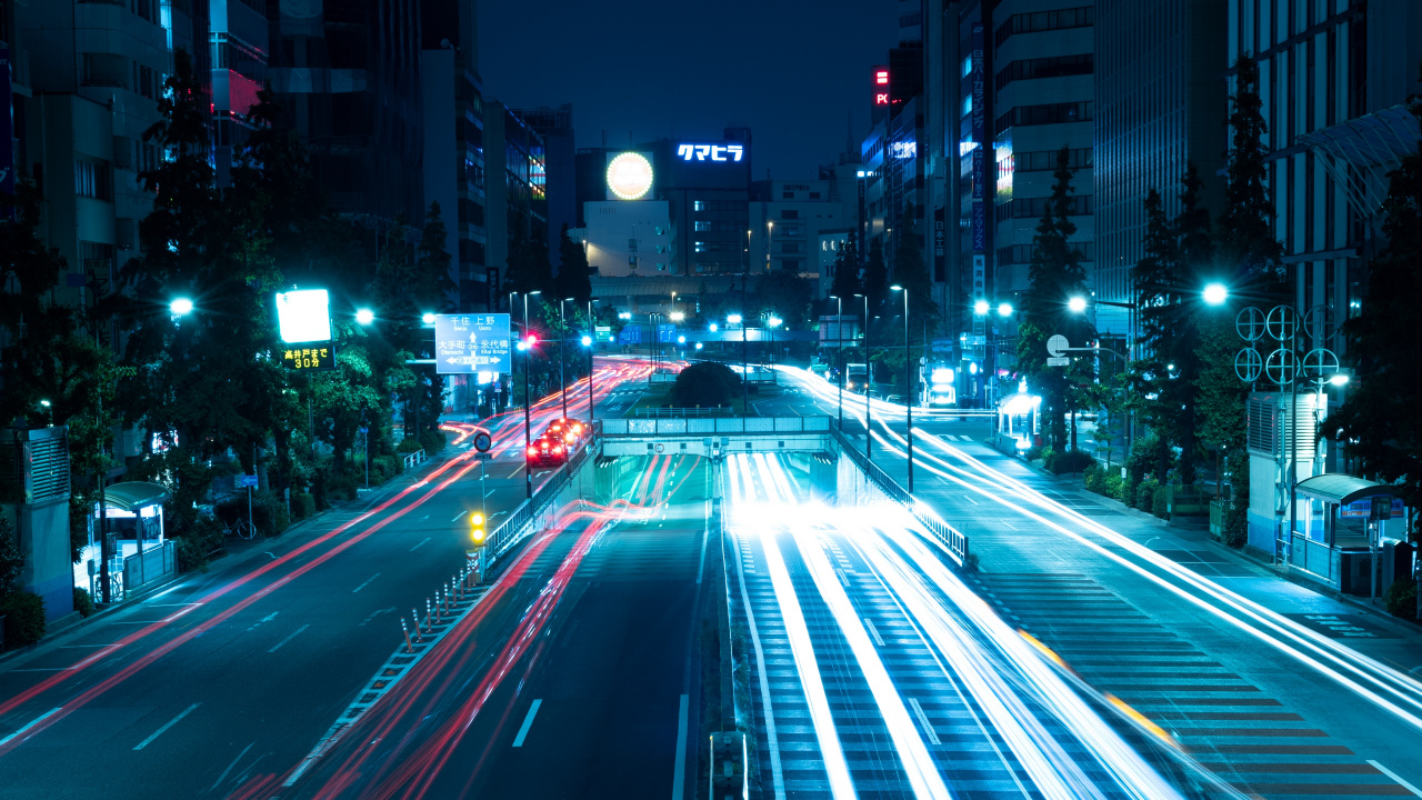 Обои ночь, дорога, город, городской район, метрополия в разрешении 1280x720