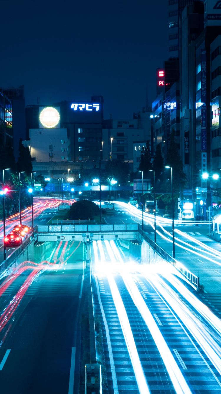 Обои ночь, дорога, город, городской район, метрополия в разрешении 750x1334