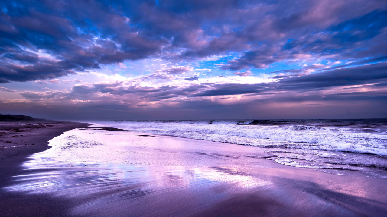 Обои океан, закат, море, водоем, горизонт в разрешении 1280x720