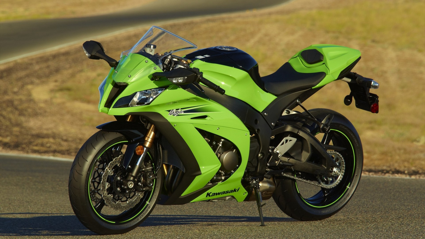 Обои мотоцикл, спортивный мотоцикл, зеленый, супербайк, Обтекатель мотоцикла в разрешении 1366x768