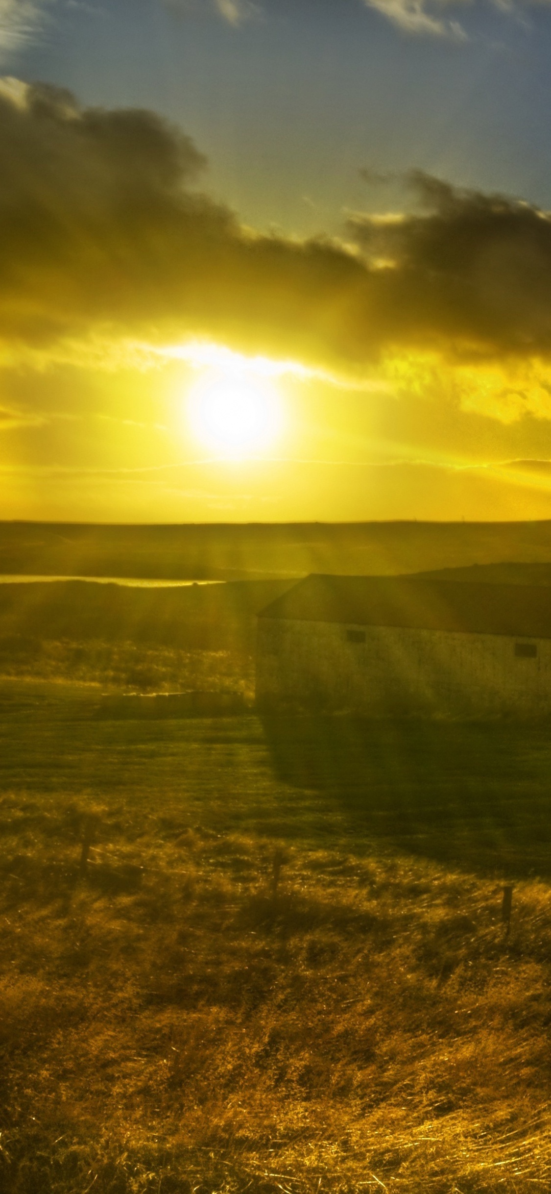 Обои Ферма, сенокосное угодье, солнечный свет, равнина, утро в разрешении 1125x2436