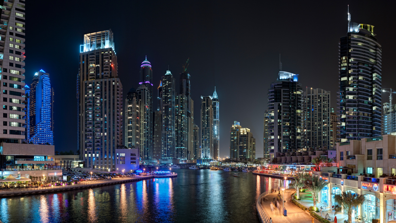 Обои Дубай Марина, город, городской пейзаж, метрополия, городской район в разрешении 1280x720