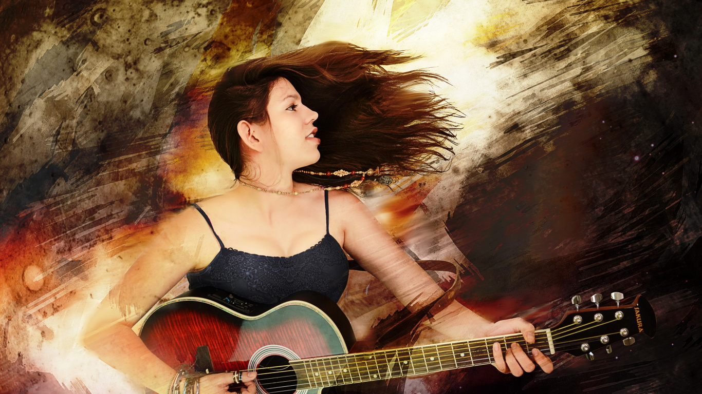 Обои музыка, басгитара, гитара, строка, гитарист в разрешении 1366x768