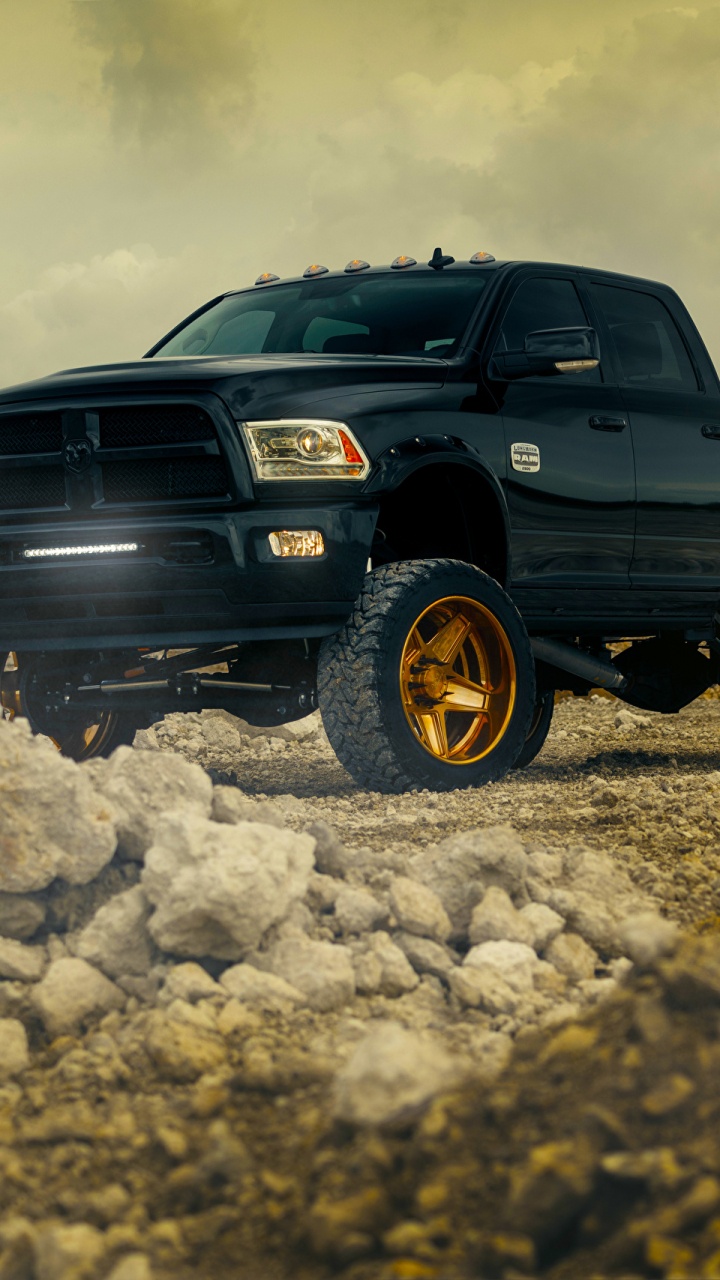 Обои dodge, Пикап, авто, рам грузовиков, автомобильные шины в разрешении 720x1280