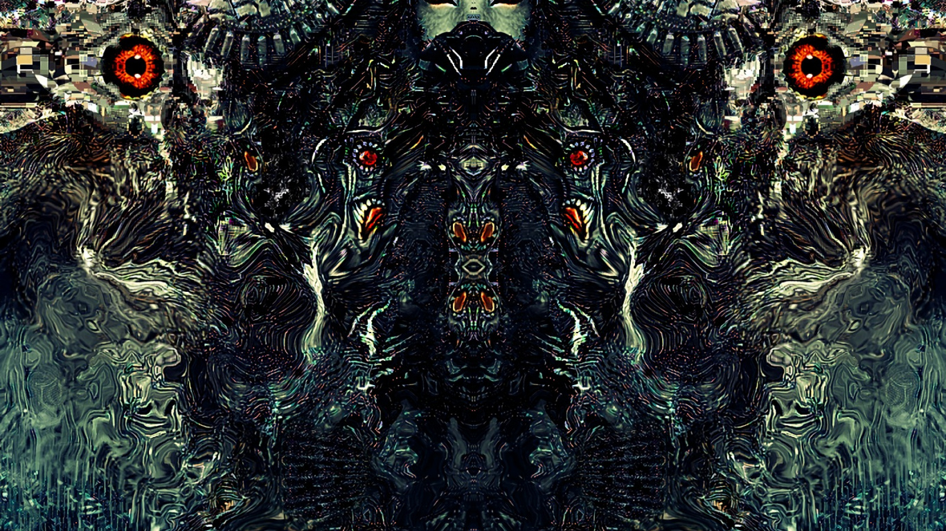 Обои дизайн, темнота, психоделическое искусство, арт, фрактальное искусство в разрешении 1366x768