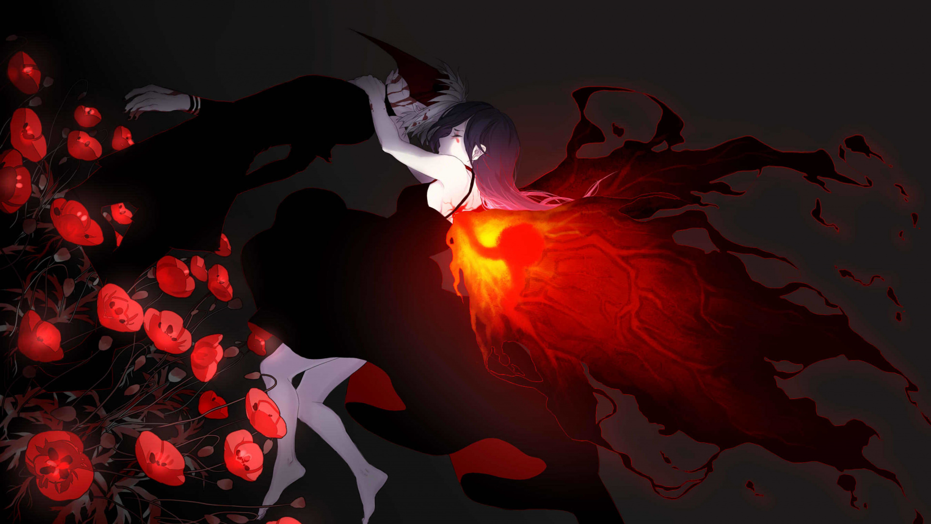 Обои Токио вурдалак, Кен kaneki, аниме, иллюстрация, красный цвет в разрешении 1920x1080