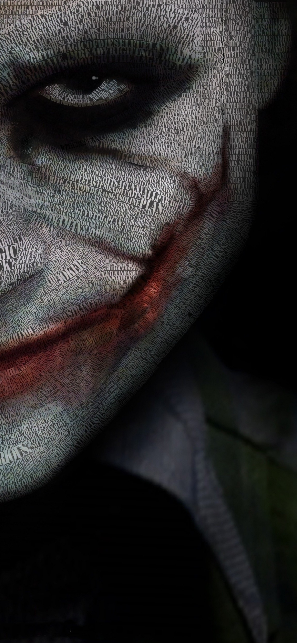 Обои Джокер, Бэтмен, суперзлодей, рот, глаз в разрешении 1125x2436