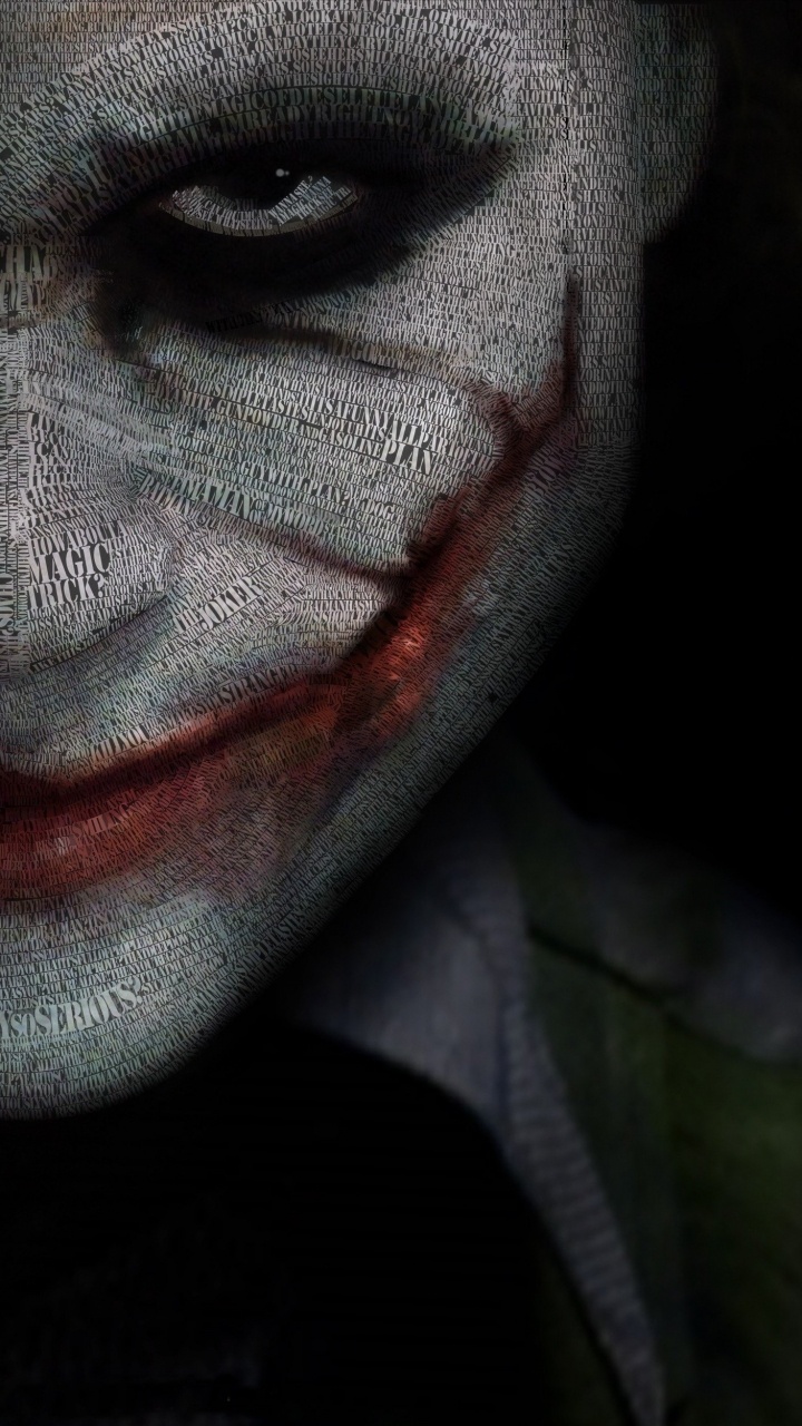 Обои Джокер, Бэтмен, суперзлодей, рот, глаз в разрешении 720x1280