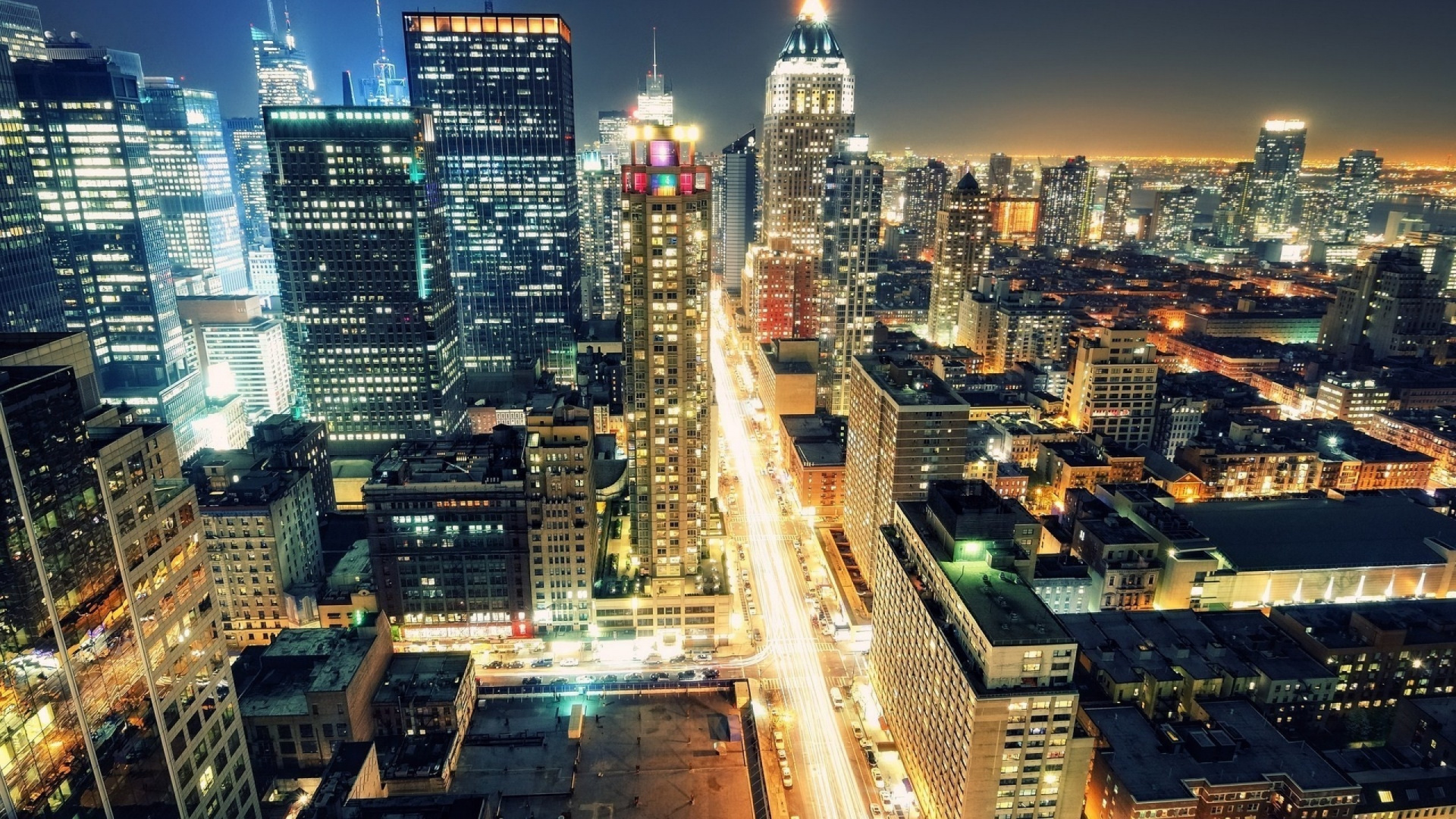 Обои линия горизонта, ночь, городской пейзаж, город, метрополия в разрешении 1920x1080