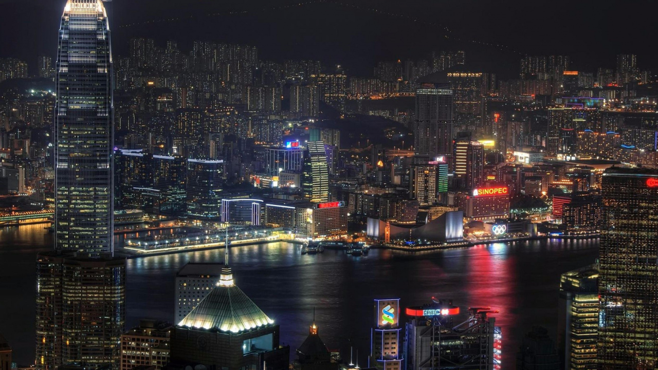 Обои городской пейзаж, город, метрополия, городской район, ночь в разрешении 1280x720