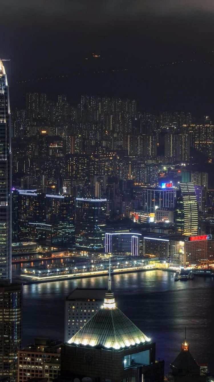 Обои городской пейзаж, город, метрополия, городской район, ночь в разрешении 750x1334