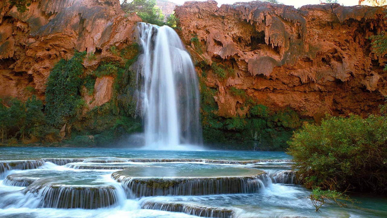 Обои супай, большой каньон, водопад, навахоФолс, гидроресурсы в разрешении 1280x720