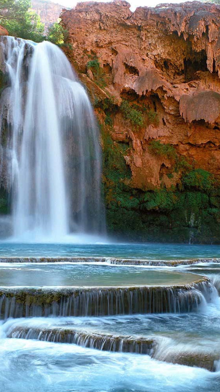 Обои супай, большой каньон, водопад, навахоФолс, гидроресурсы в разрешении 720x1280