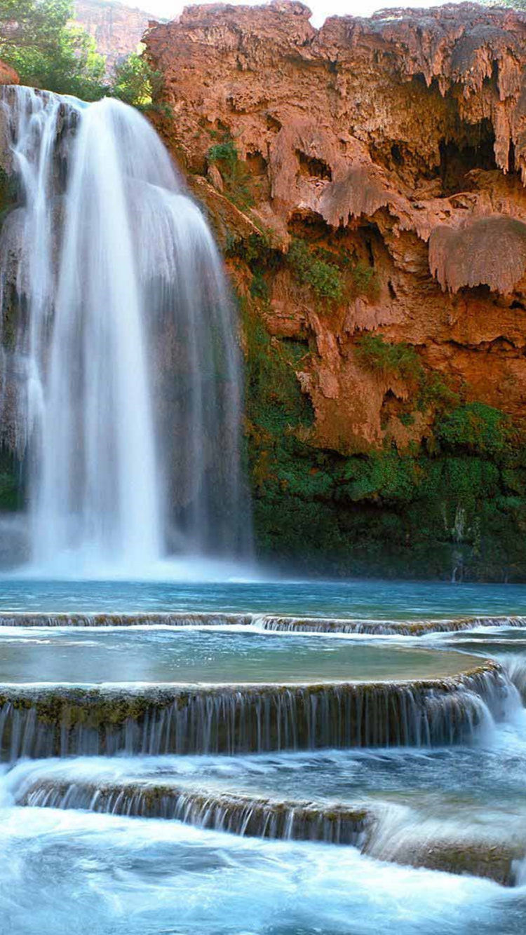 Обои супай, большой каньон, водопад, навахоФолс, гидроресурсы в разрешении 750x1334