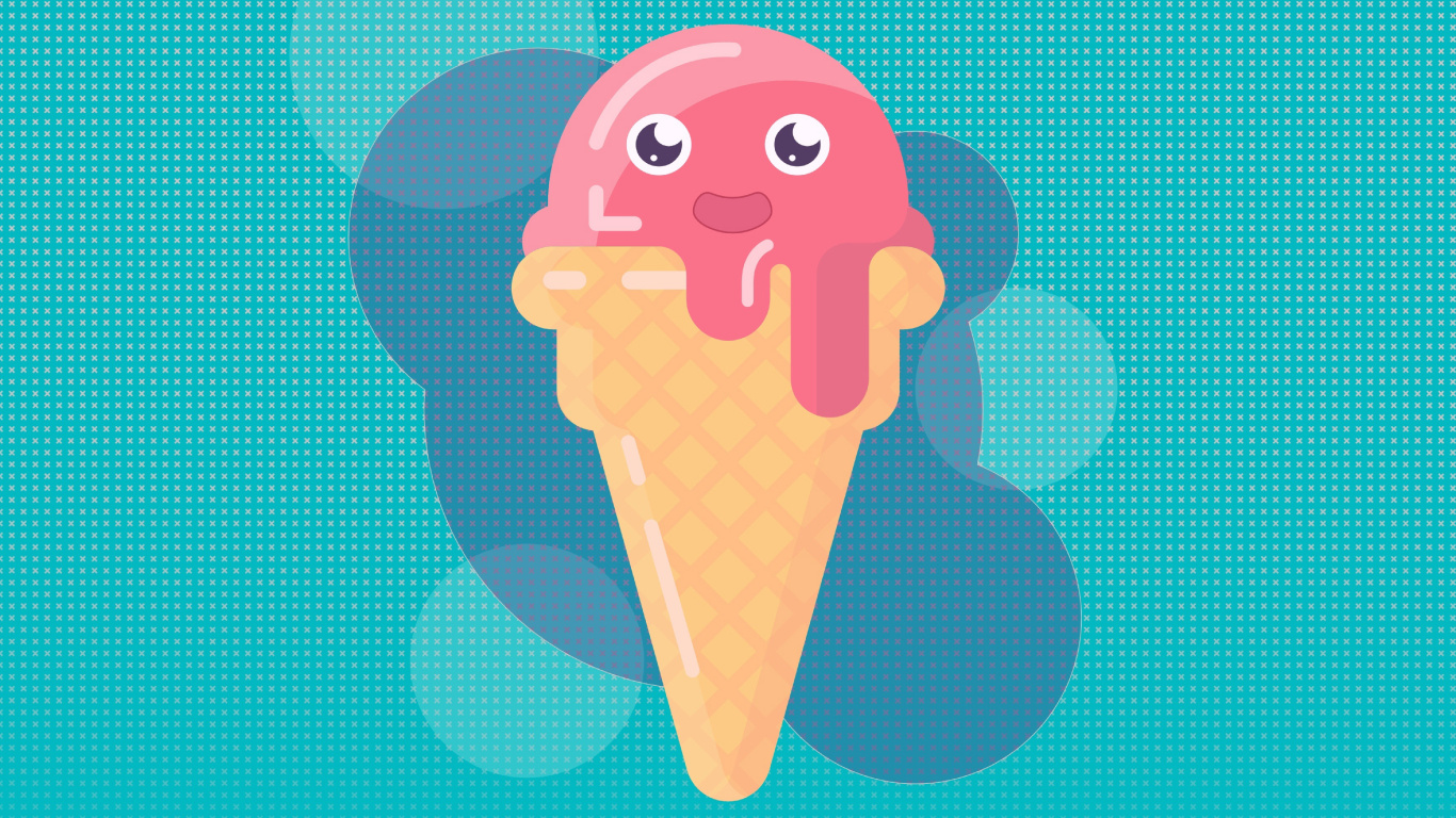 Обои мороженое, рожок мороженого, иллюстрация, мультфильм, пища в разрешении 1366x768