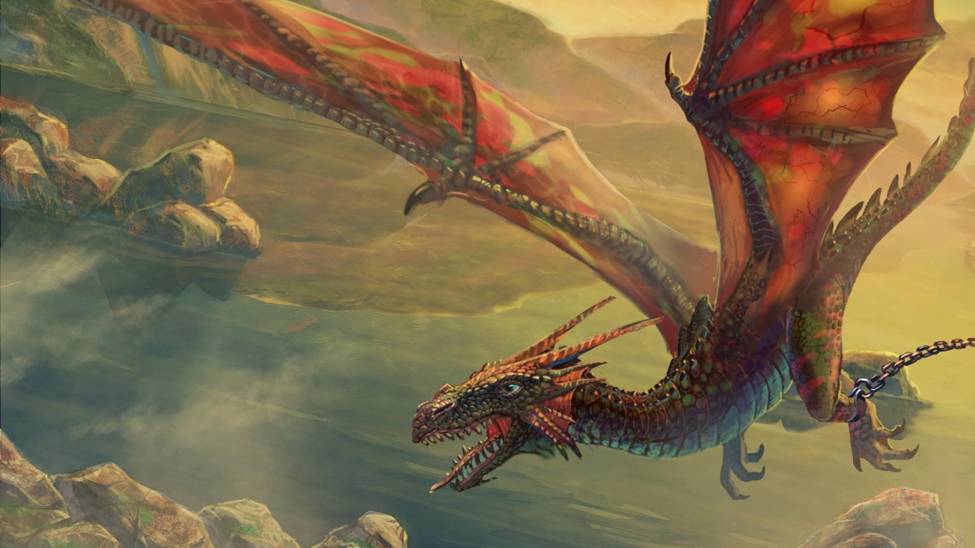 Обои дракон, мифическое существо, мифология, вымирание, цепи в разрешении 1920x1080