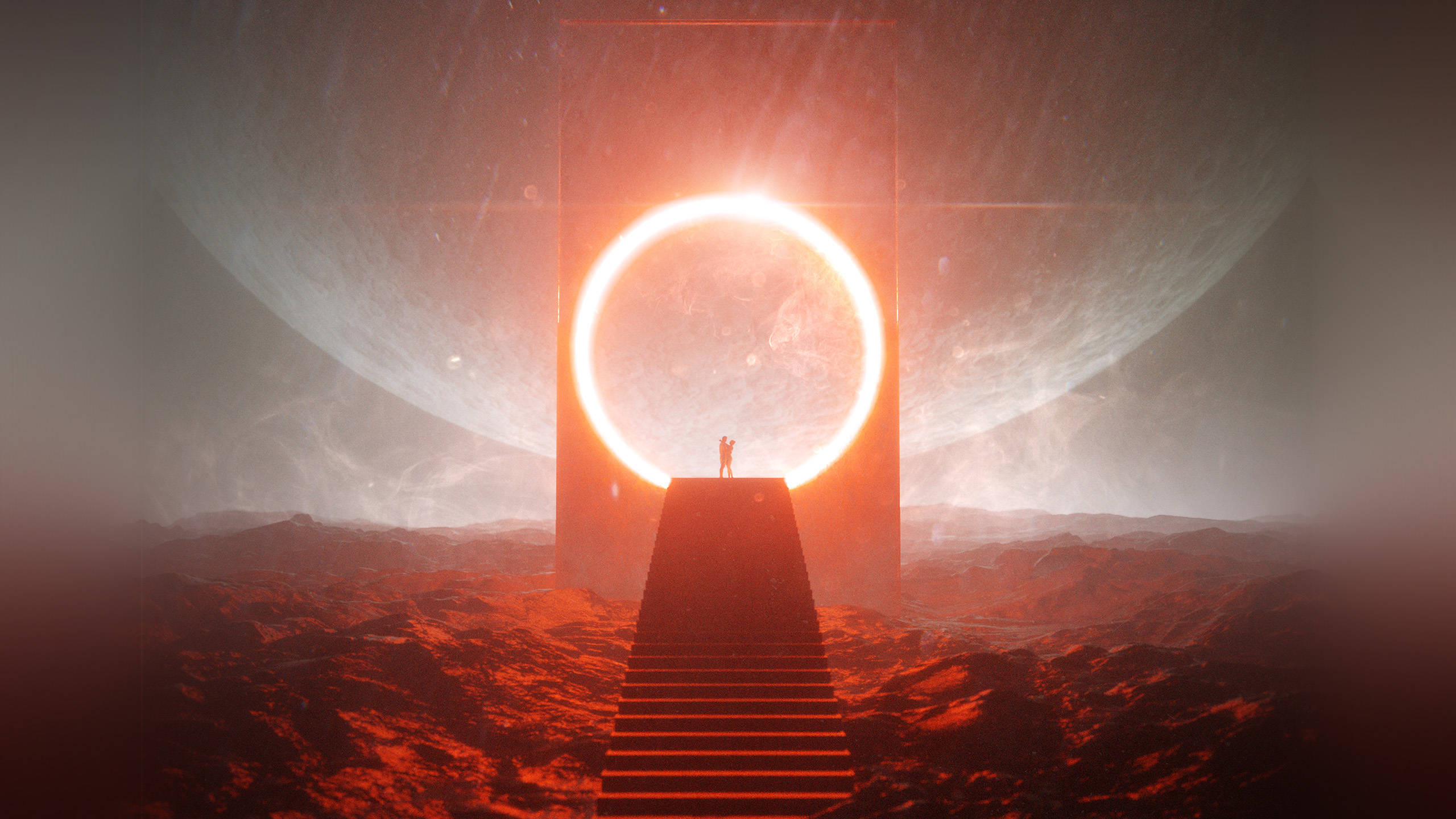 Обои свет, солнце, Апельсин, атмосфера, горизонт в разрешении 2560x1440