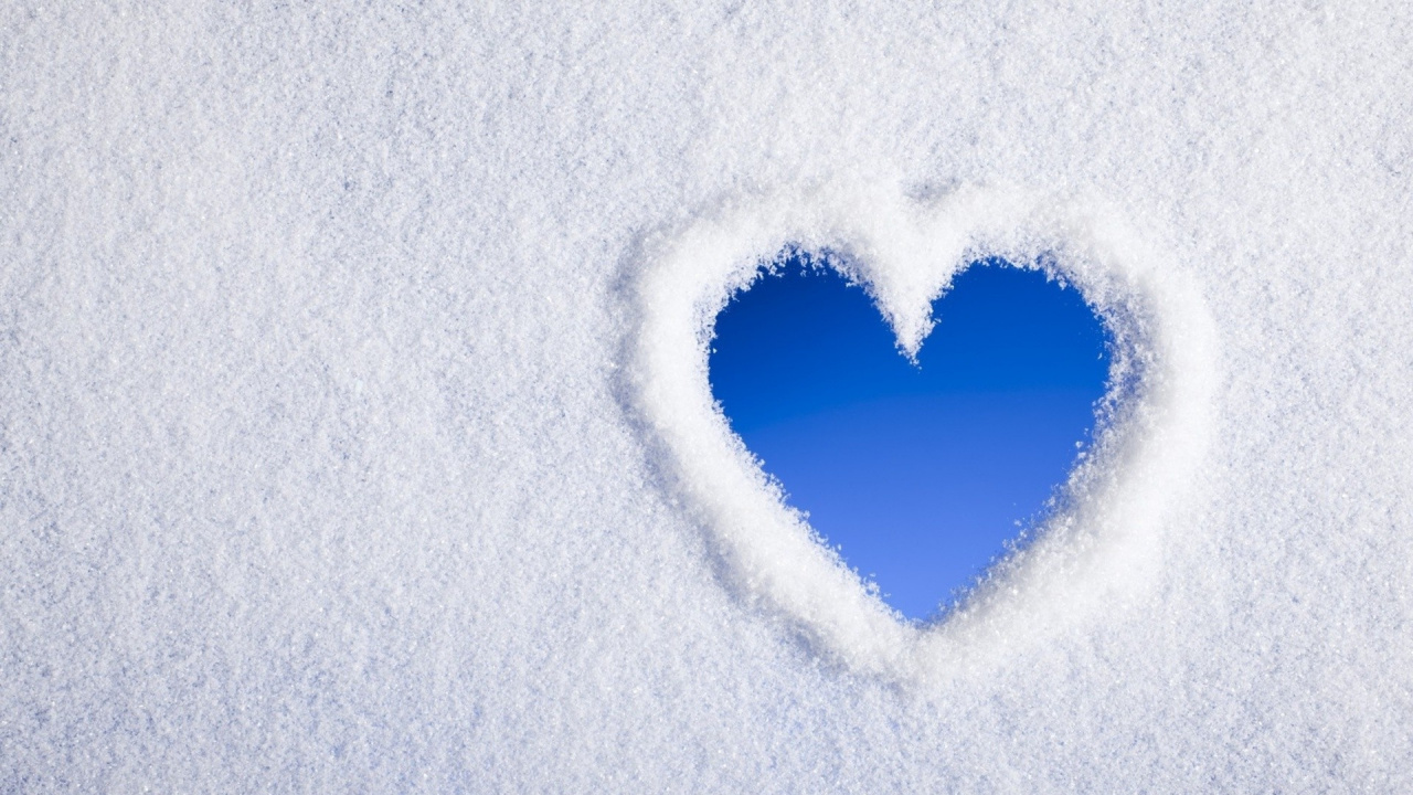Обои снег, зима, синий, сердце, орган в разрешении 1280x720