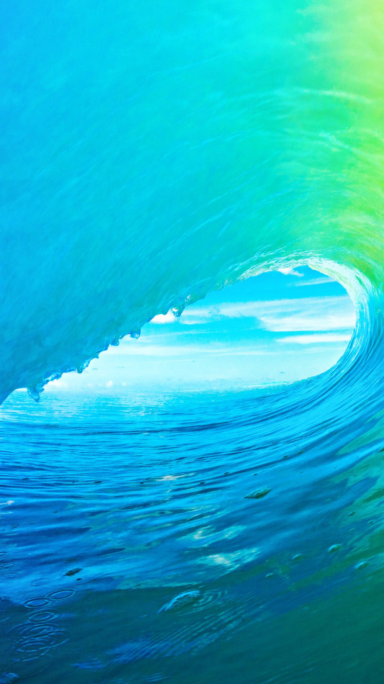 Обои ios, iOS 9, apple, волна, синий в разрешении 750x1334