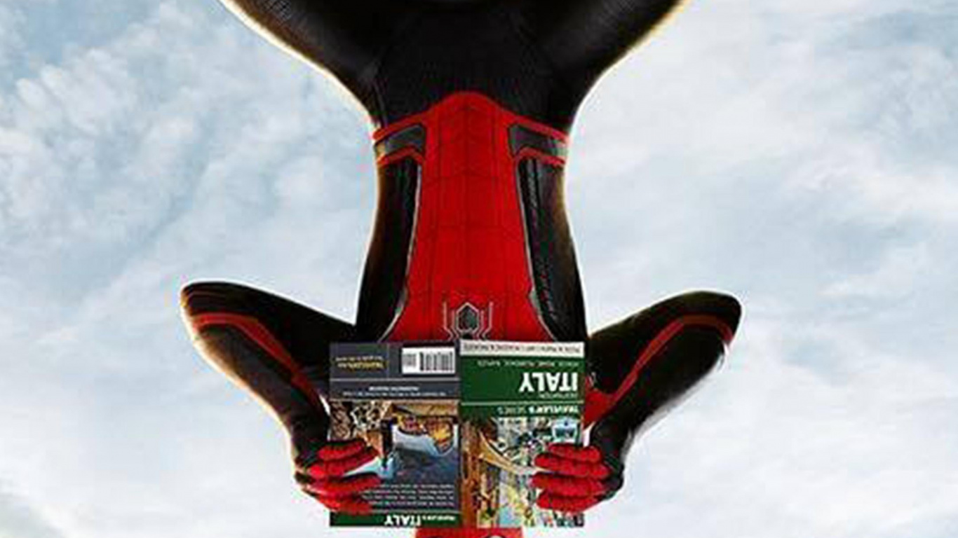 Обои Человек-паук вдали от дома плакат, человек-паук, постер, супергерой, Студия Marvel в разрешении 1366x768