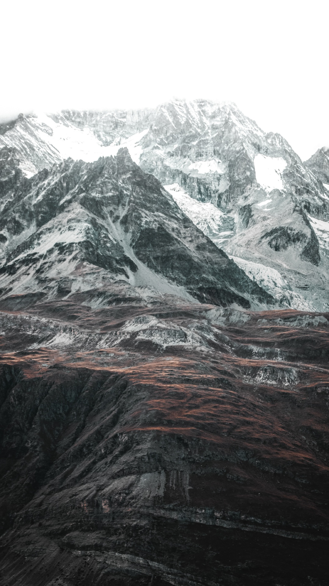 Обои горный рельеф, гора, белые, горный хребет, нагорье в разрешении 1080x1920