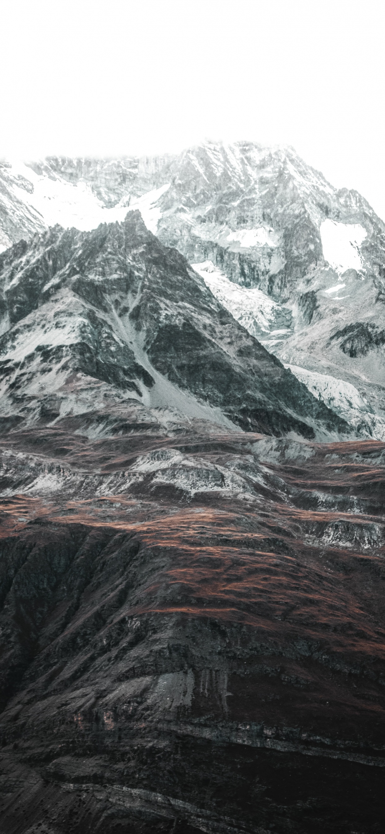 Обои горный рельеф, гора, белые, горный хребет, нагорье в разрешении 1242x2688