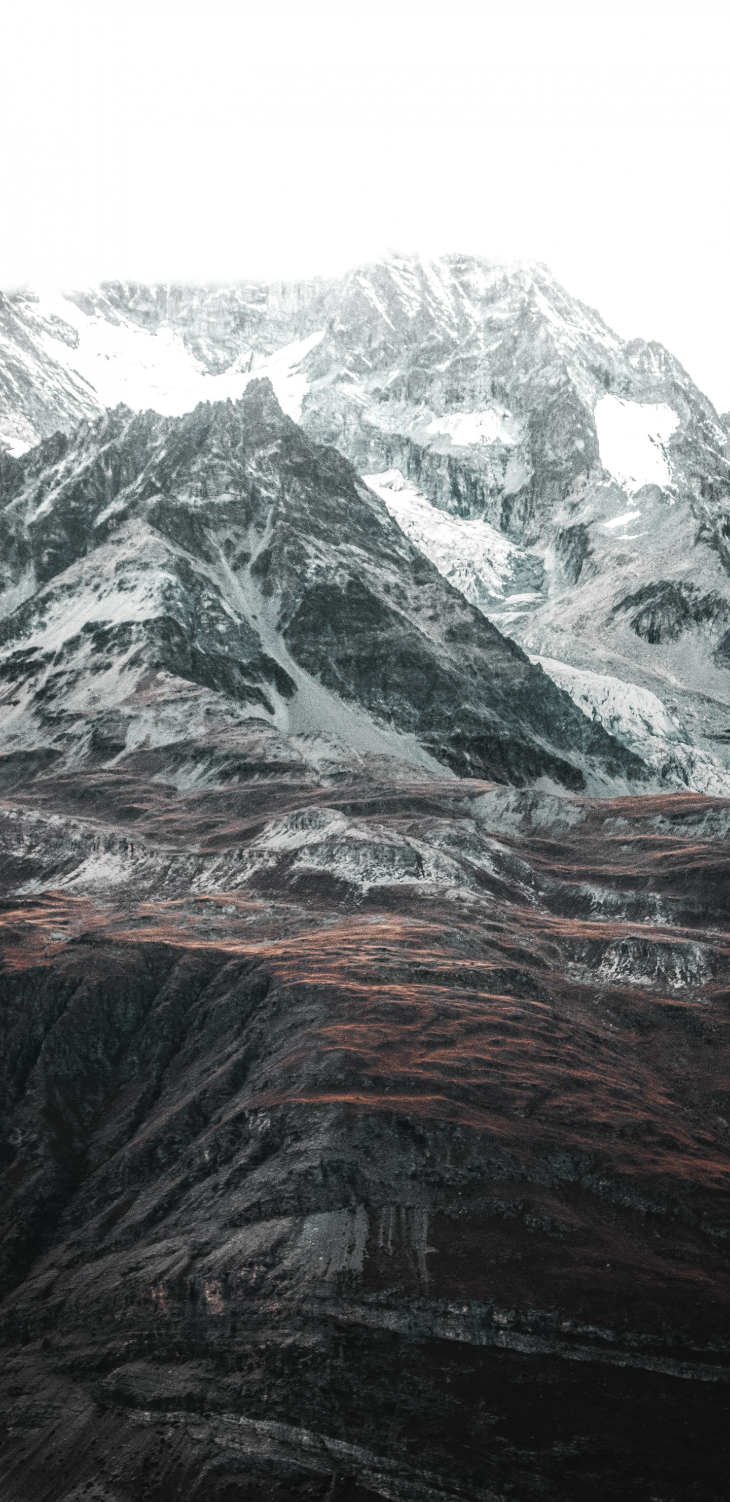 Обои горный рельеф, гора, белые, горный хребет, нагорье в разрешении 1440x2960