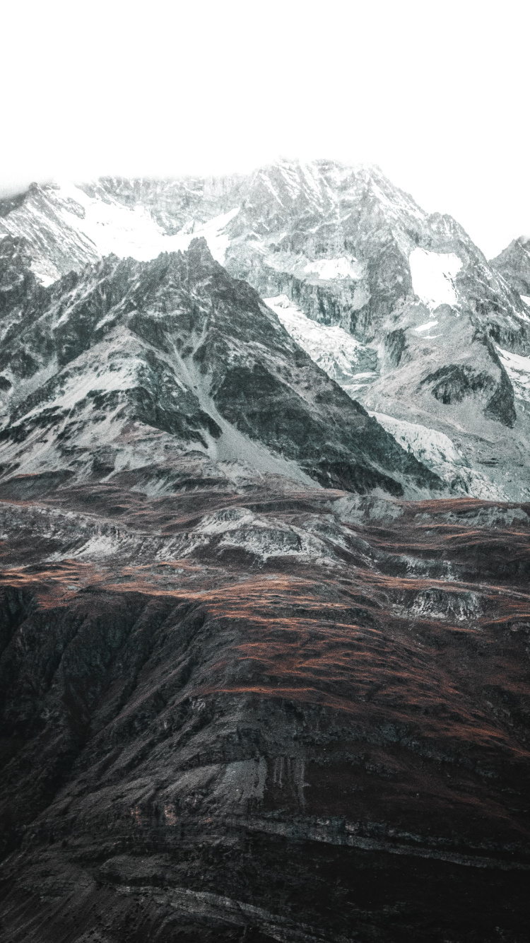 Обои горный рельеф, гора, белые, горный хребет, нагорье в разрешении 750x1334