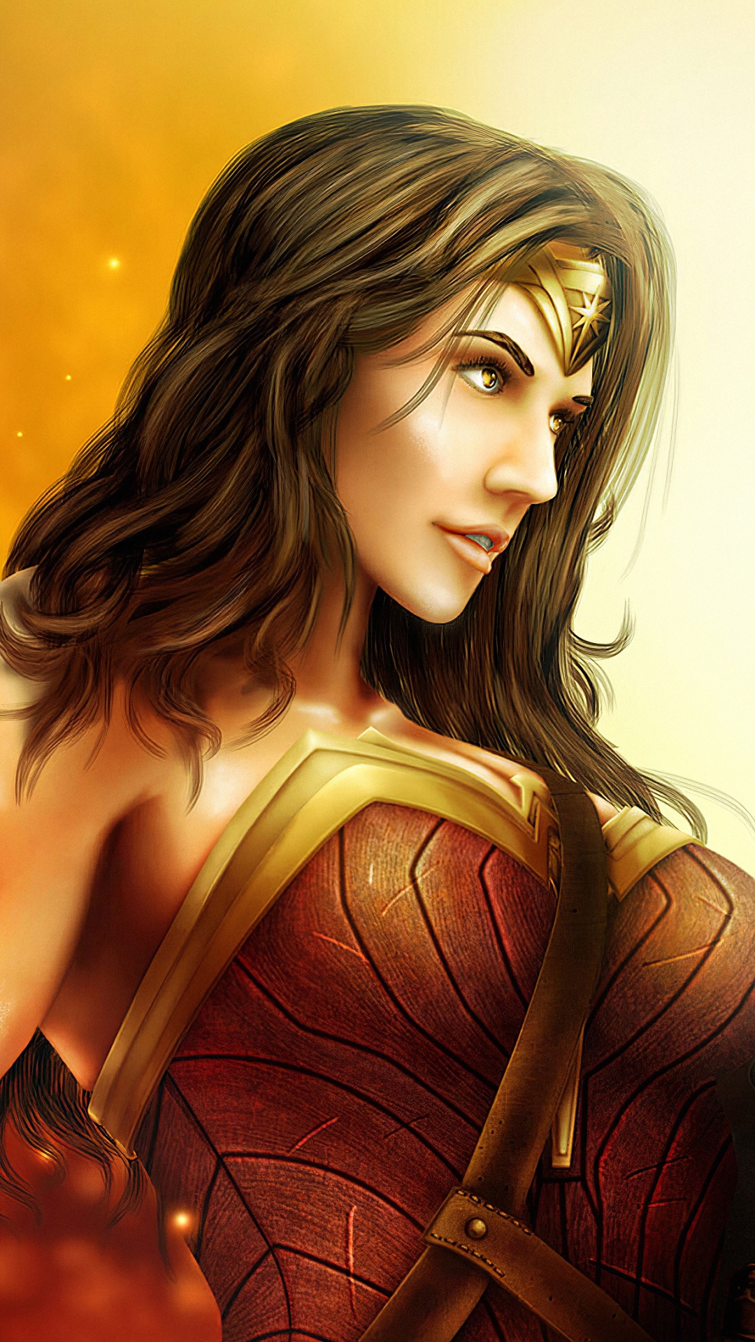 Обои чудоженщина, арт, супергерой, Лига справедливости, длинные волосы в разрешении 1080x1920