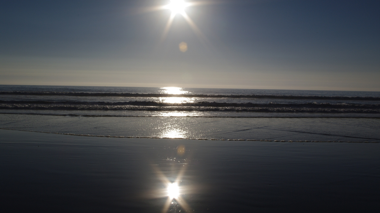 Обои отражение, море, берег, океан, горизонт в разрешении 1280x720