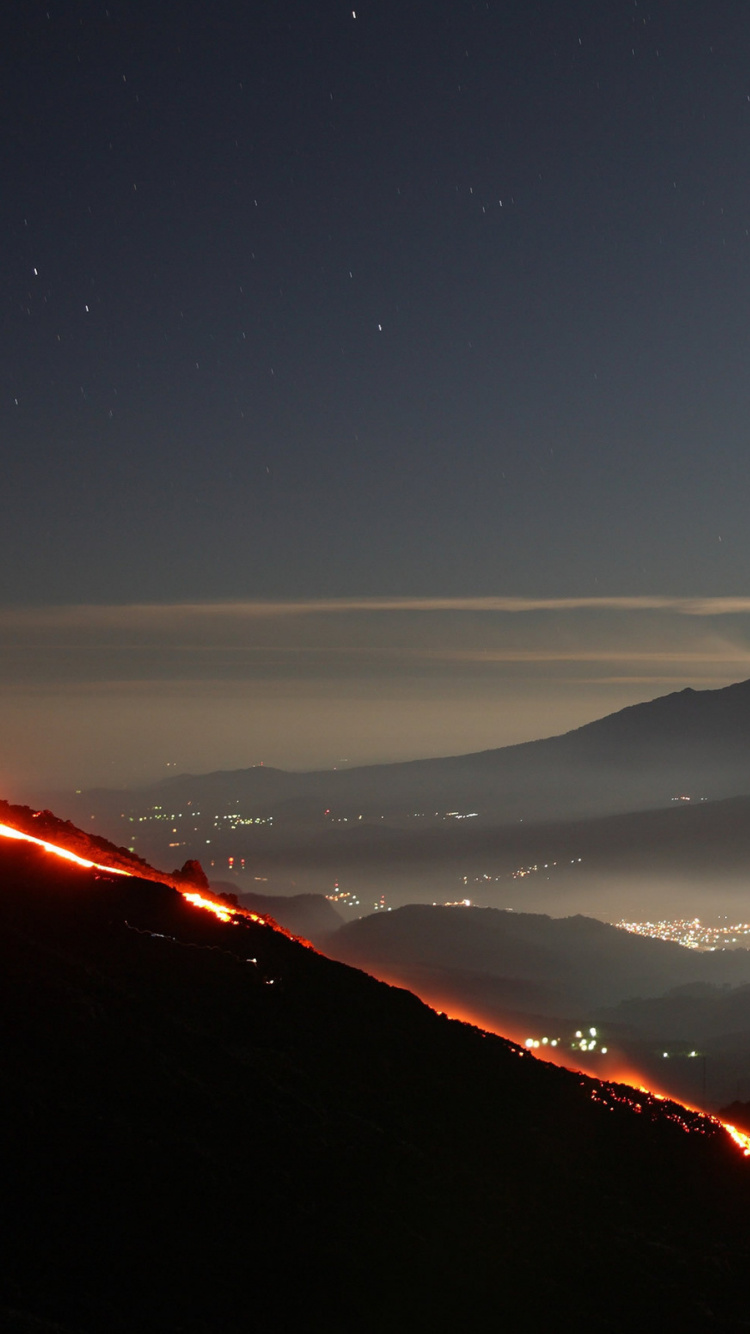 Обои пакае, вулкан, горный хребет, свет, ночь в разрешении 750x1334