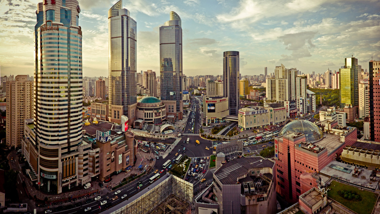 Обои Сюйцзяхуэй, Шанхайская Французская Концессия, городской пейзаж, город, городской район в разрешении 1280x720