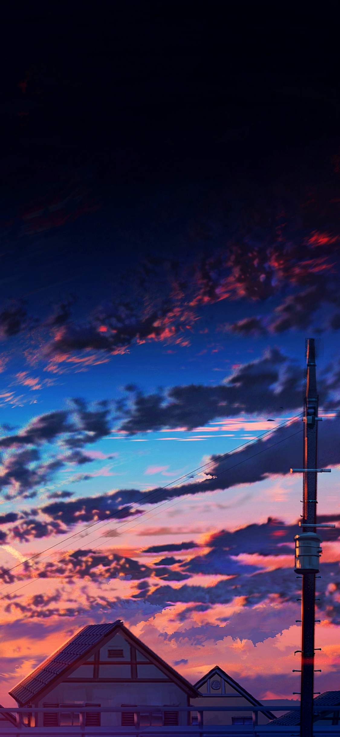 Обои синий оранжевый аниме закат, аниме, рукав, мультфильм, ночь в разрешении 1125x2436