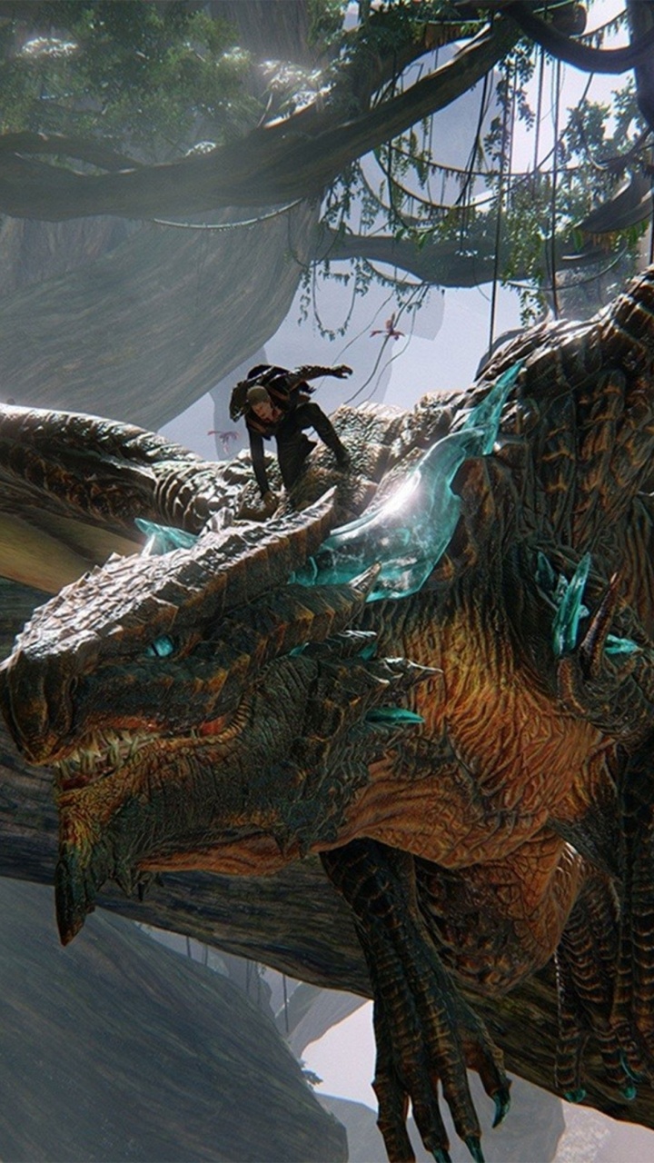 Обои дракон, дерево, тираннозавр, мифическое существо, вымышленный персонаж в разрешении 720x1280