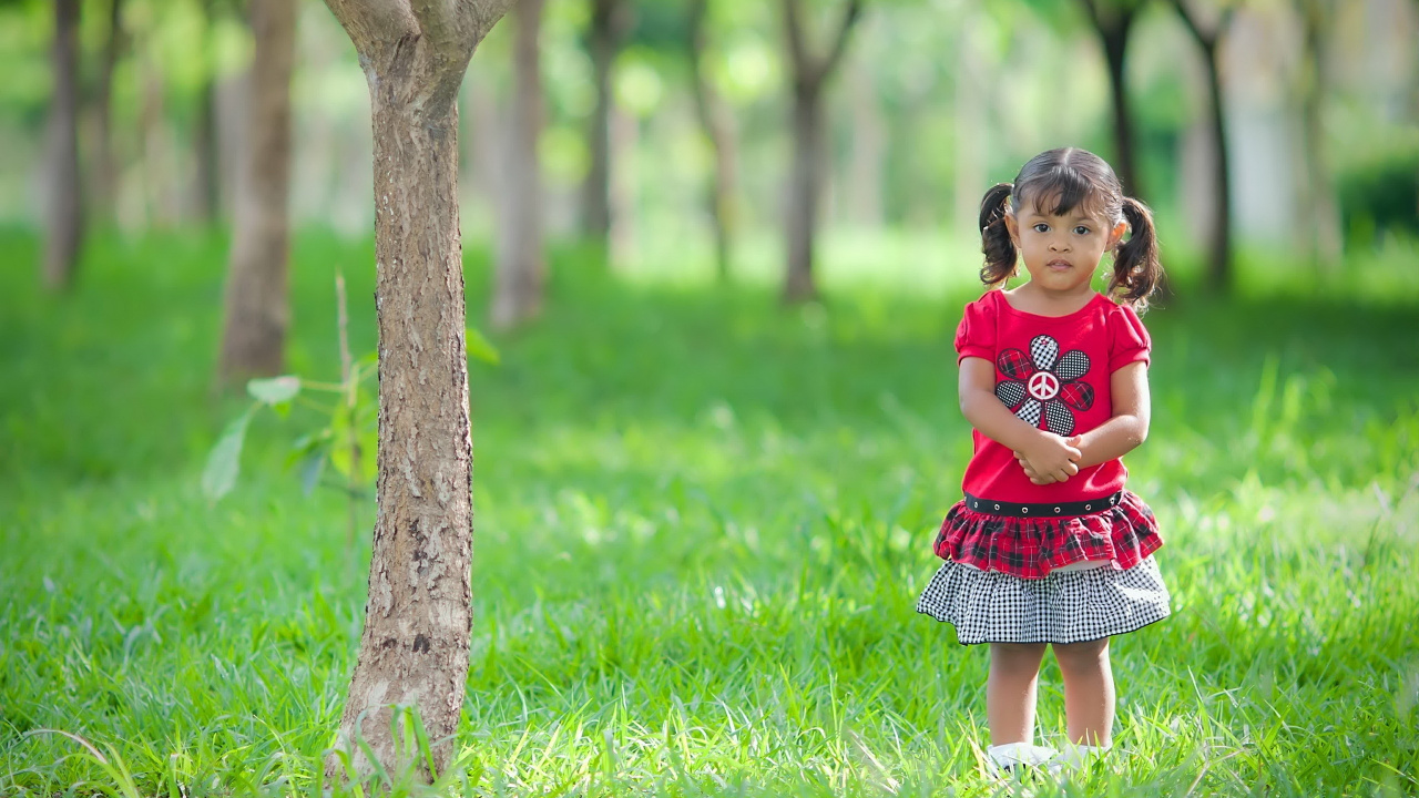 Обои привлекательность, зеленый, ребенок, природа, дерево в разрешении 1280x720