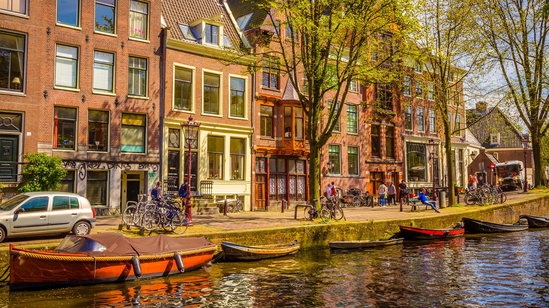 Обои Амстердам, канал, водный путь, городок, соседство в разрешении 1920x1080