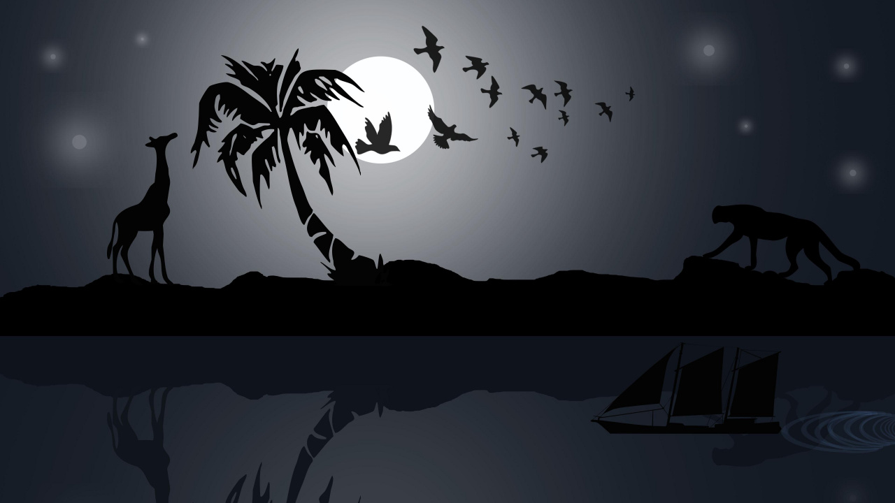 Обои лунный свет, атмосфера, арт, астрономический объект, птица в разрешении 1280x720