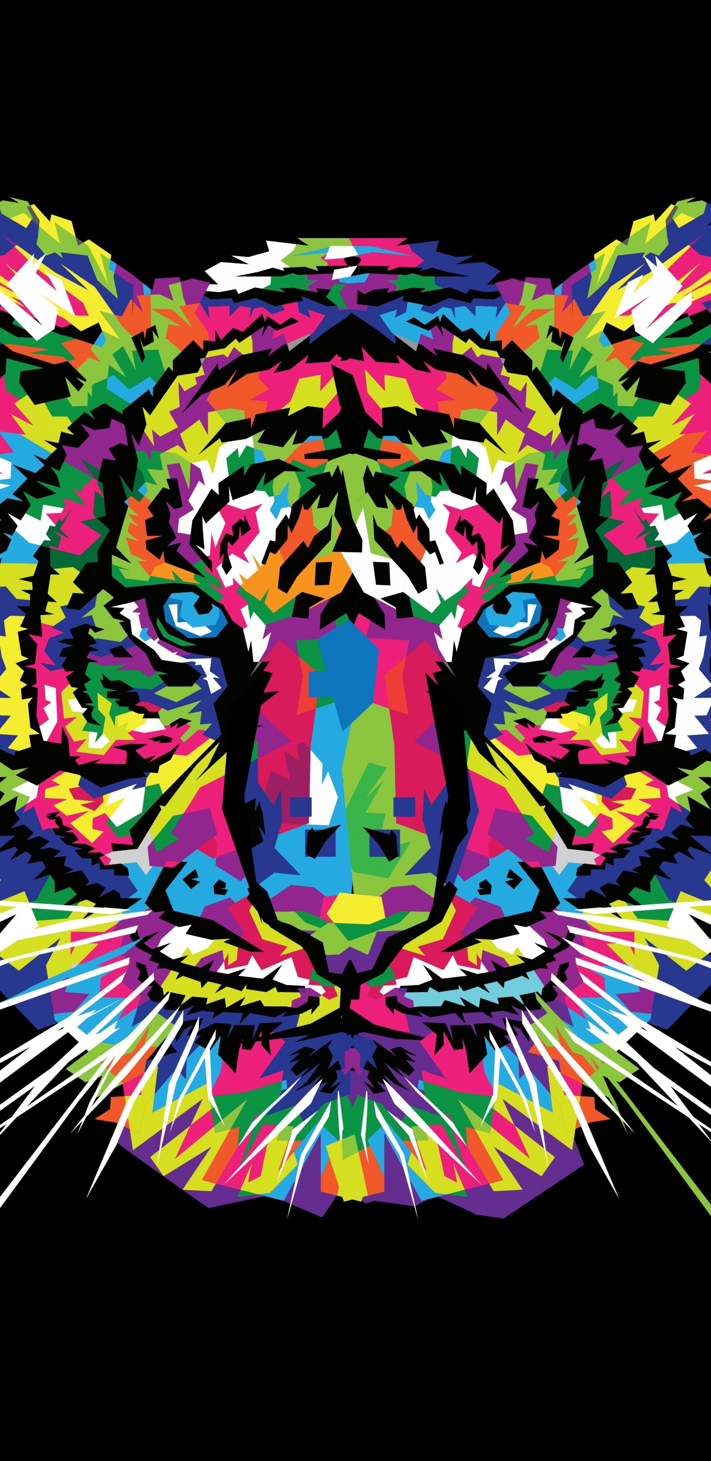 Обои тигр, арт, векторная графика, иллюстрация, бенгальский тигр в разрешении 1440x2960