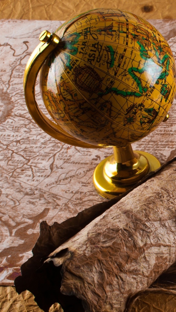 Обои шар, карта, натюрморт, компас, карта мира в разрешении 720x1280