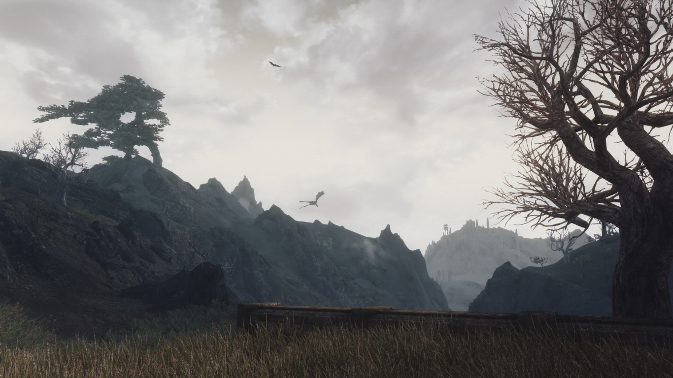 Обои the elder scrolls v skyrim, горный рельеф, нагорье, гора, горный хребет в разрешении 1366x768