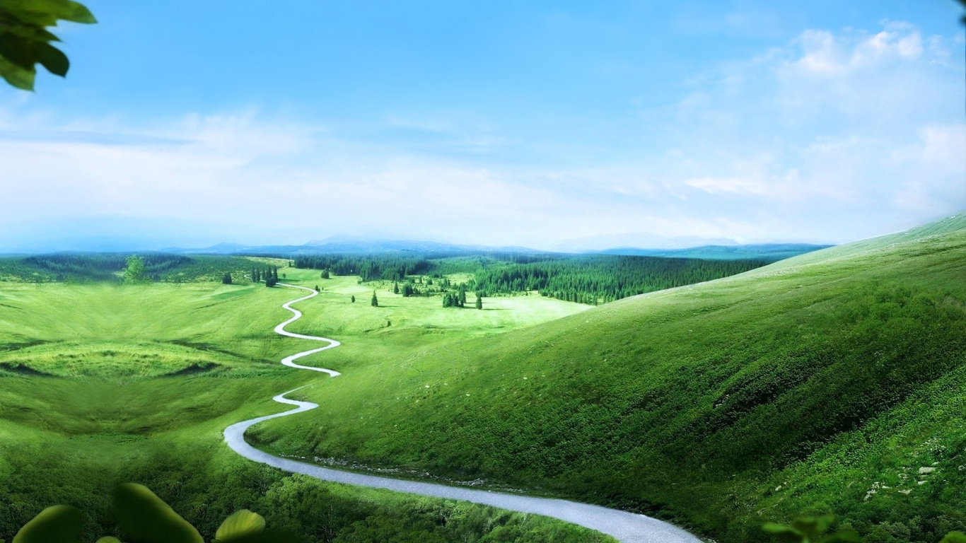 Обои природа, сенокосное угодье, нагорье, холм, горная станция в разрешении 1366x768