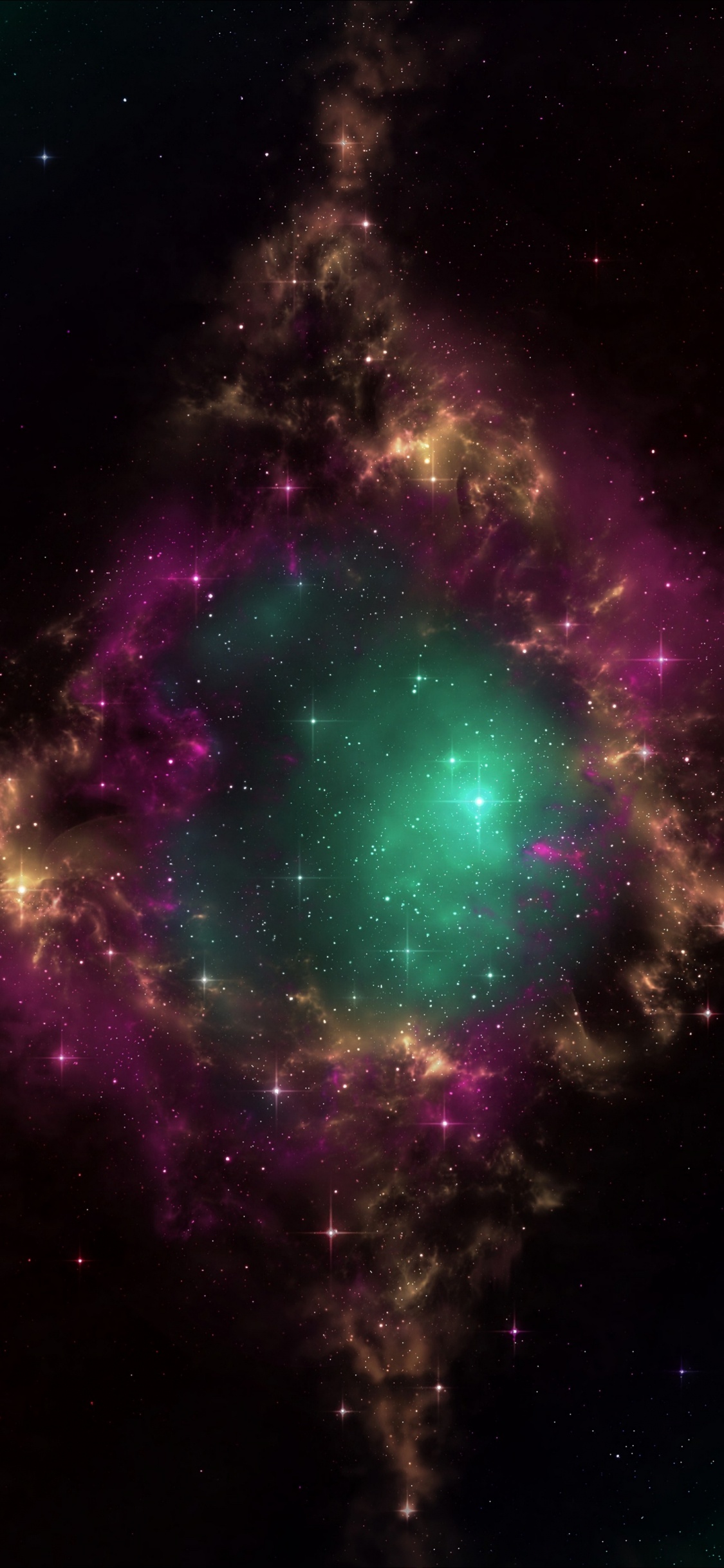 Обои космос, Галактика, туманность, астрономический объект, зеленый в разрешении 1125x2436