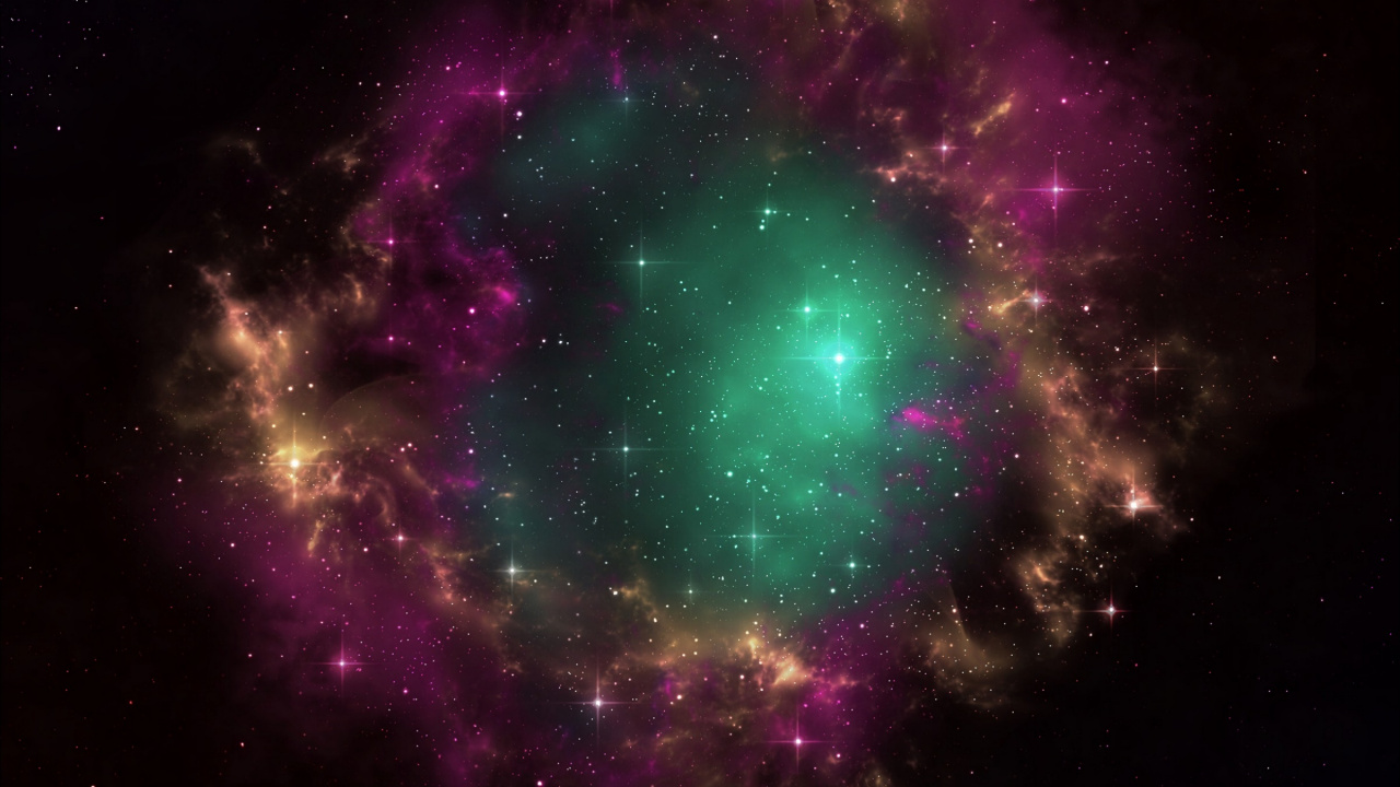 Обои космос, Галактика, туманность, астрономический объект, зеленый в разрешении 1280x720