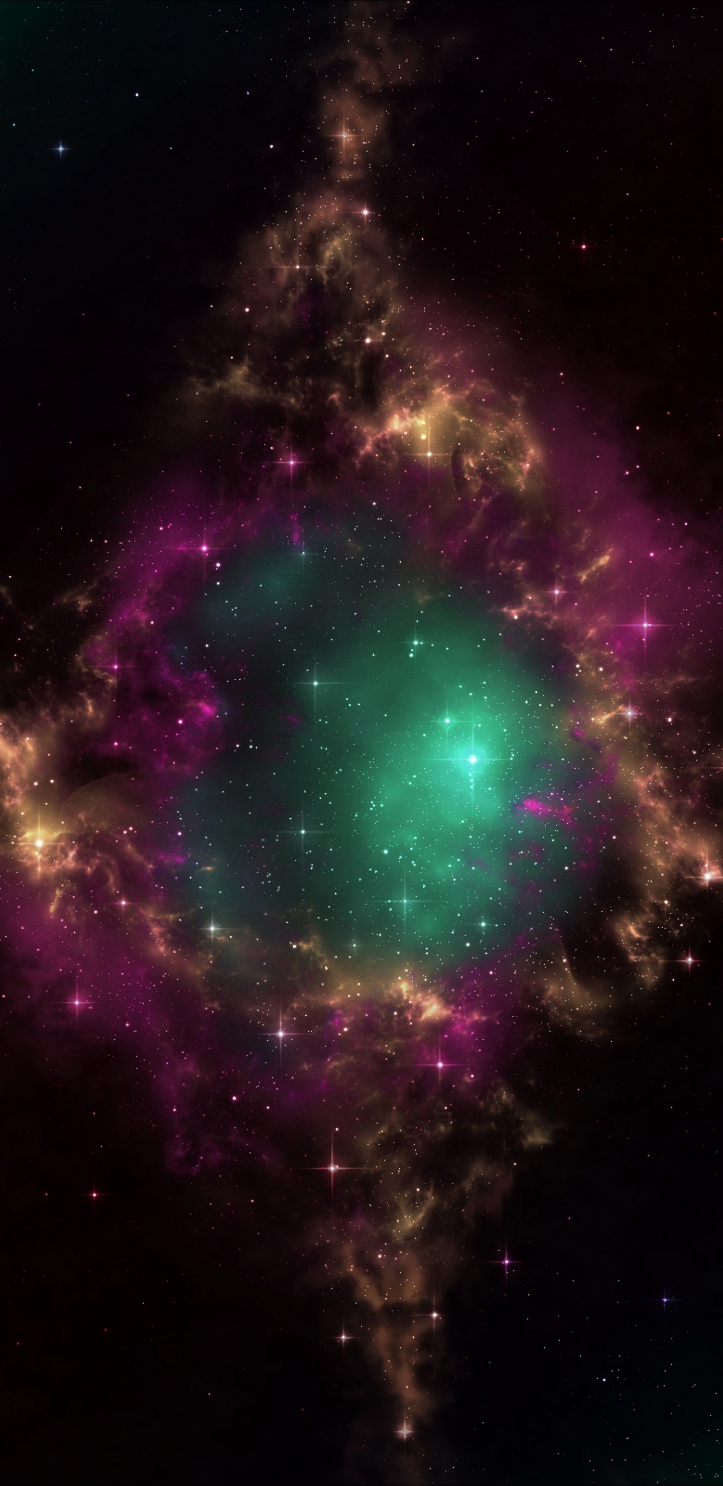 Обои космос, Галактика, туманность, астрономический объект, зеленый в разрешении 1440x2960