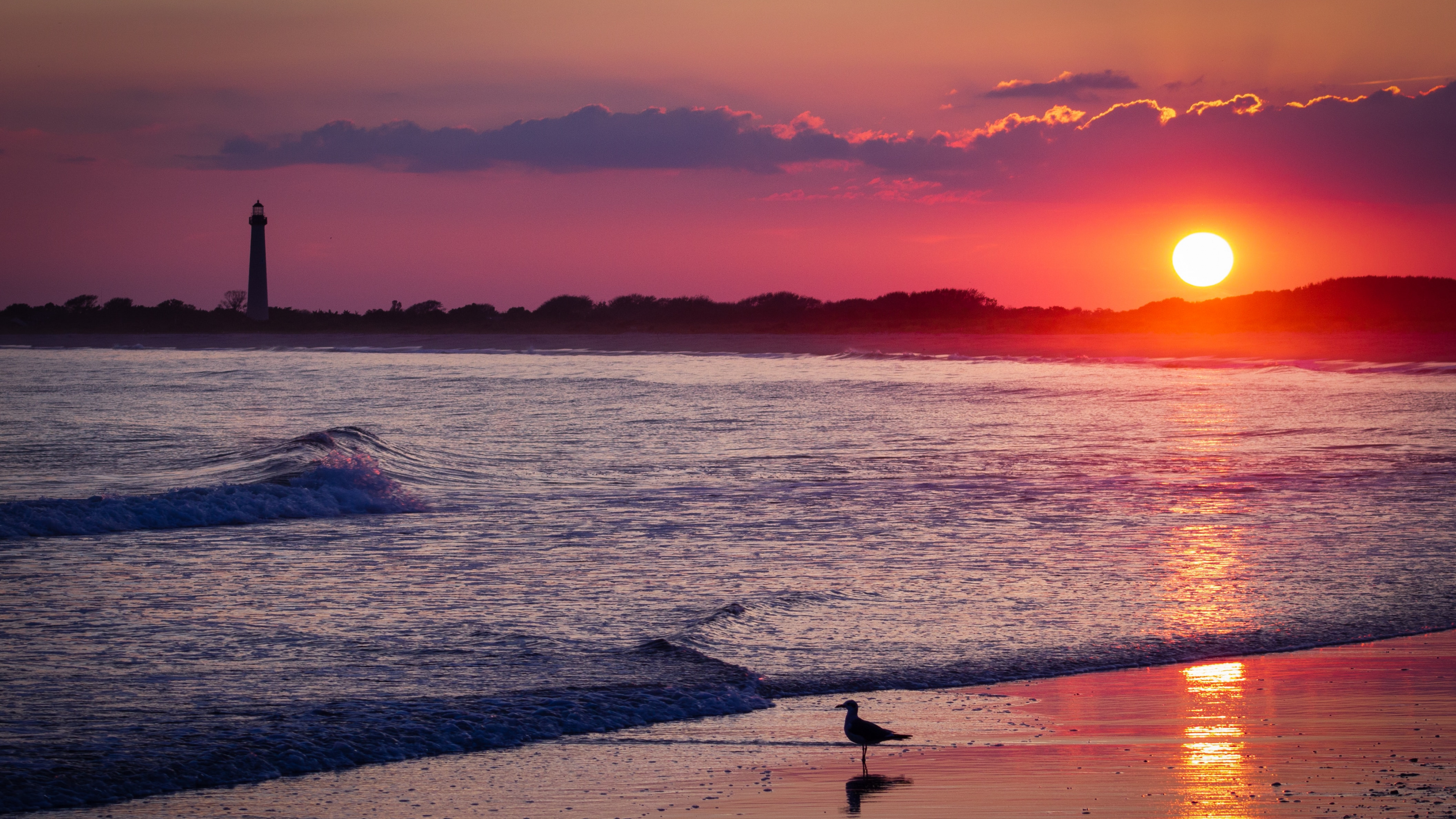 Обои пляж, закат, горизонт, послесвечение, восход солнца в разрешении 3840x2160
