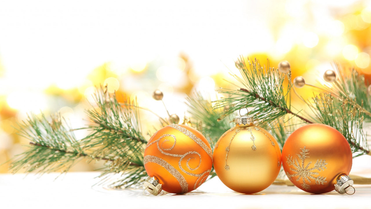 Обои Рождественский день, Рождественская открытка, рождественский орнамент, ветвь, Рождественские украшения в разрешении 1280x720