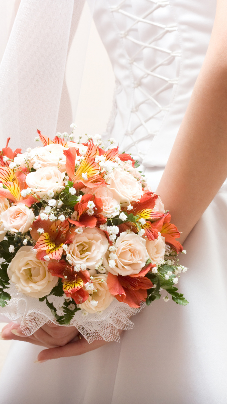 Обои цветочный букет, свадьба, цветок, флористика, подвенечное платье в разрешении 750x1334