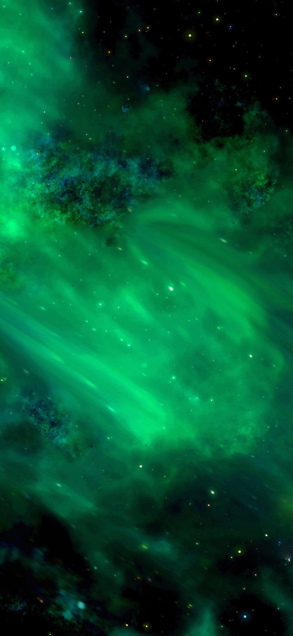 Обои зеленый космос, звезда, зеленый, природа, туманность в разрешении 1125x2436